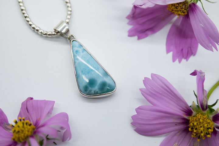 Genuine Larimar Pendant Edge set in Sterling Silver