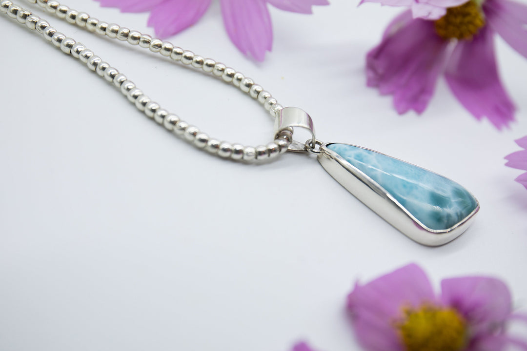 Genuine Larimar Pendant Edge set in Sterling Silver