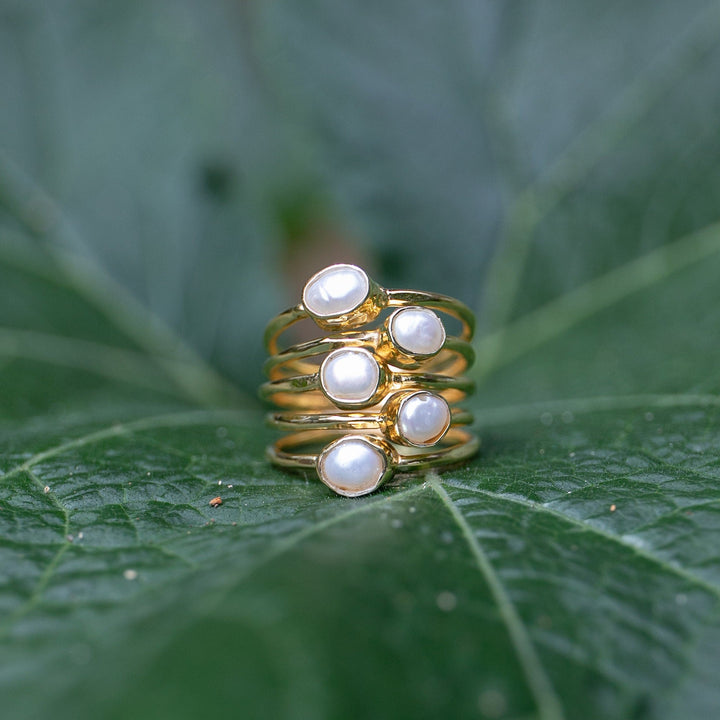 Multi Fresh Water Pearl Ring set in Gold Plated Sterling Silver - Size 7.5 US