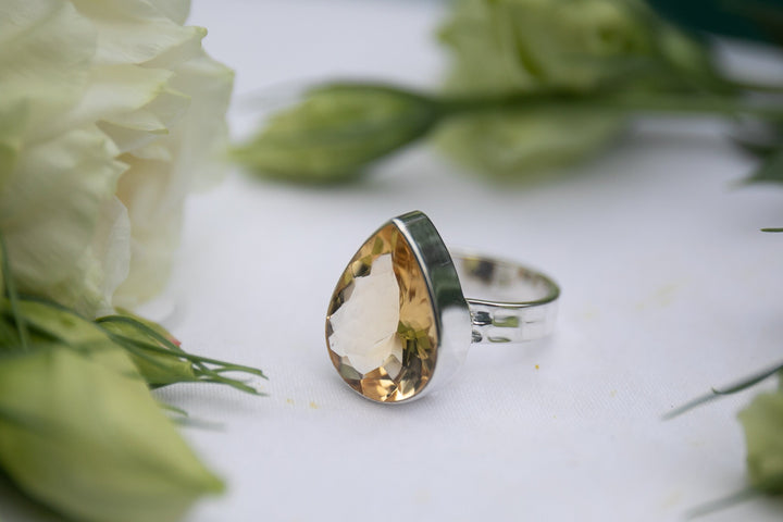 Faceted Natural Citrine Ring set in Sterling Silver - Multiple Sizes