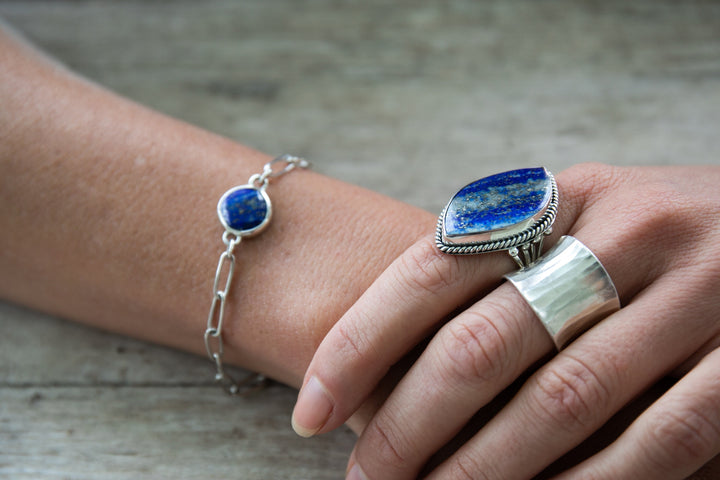 Lapis Lazuli Bracelet with Sterling Silver Link Chain