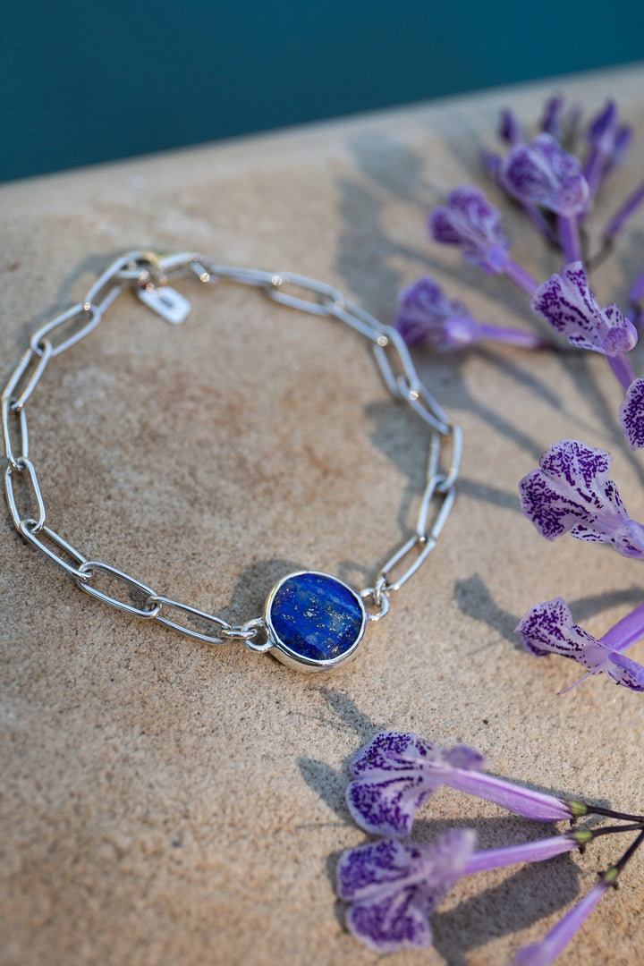 Lapis Lazuli Bracelet with Sterling Silver Link Chain
