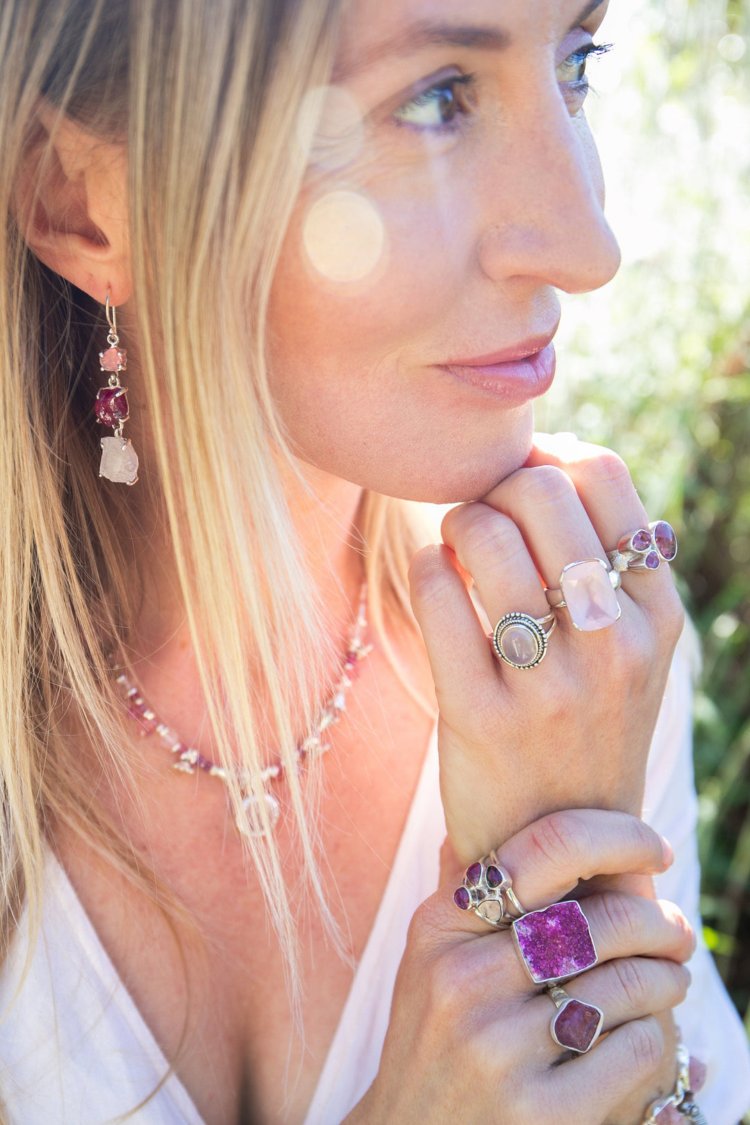 Raw Genuine Ruby, Tourmaline and Kunzite Earrings set in Sterling Silver