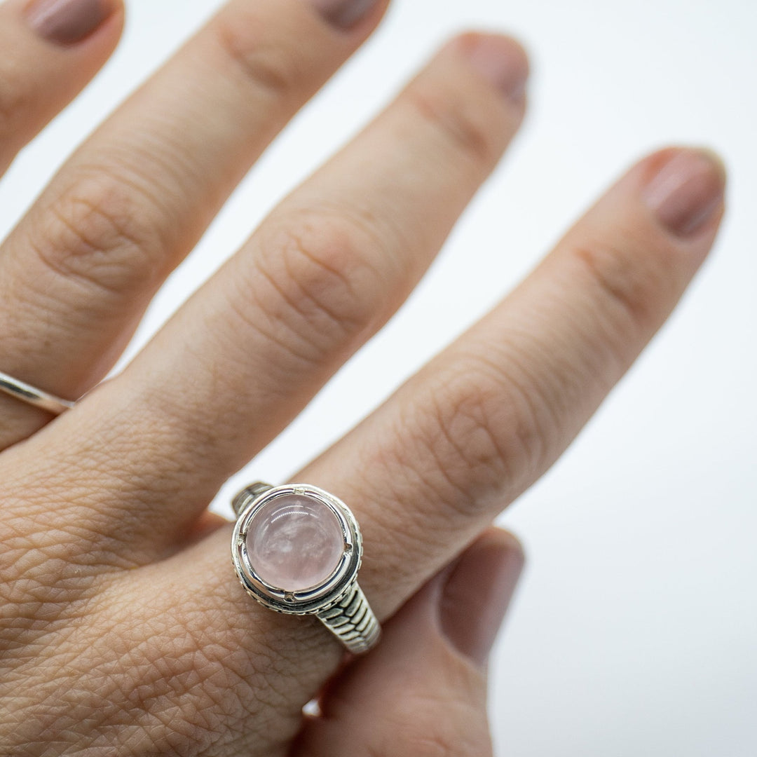 SALE - Pink Rose Quartz Ring set in Sterling Silver - Size 9