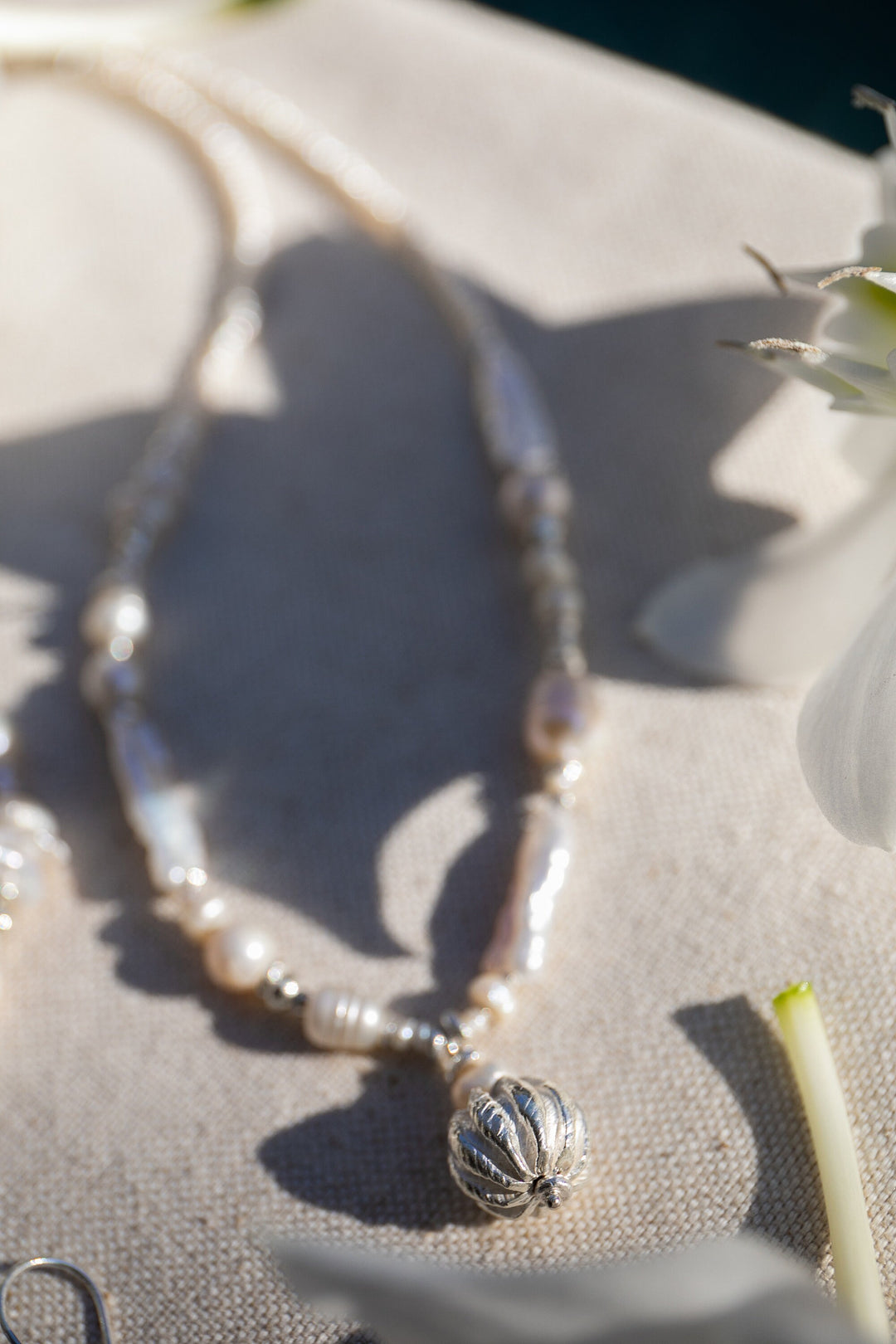 Mixed Freshwater + Biwa Pearl and Thai Hill Tribe Silver Necklace