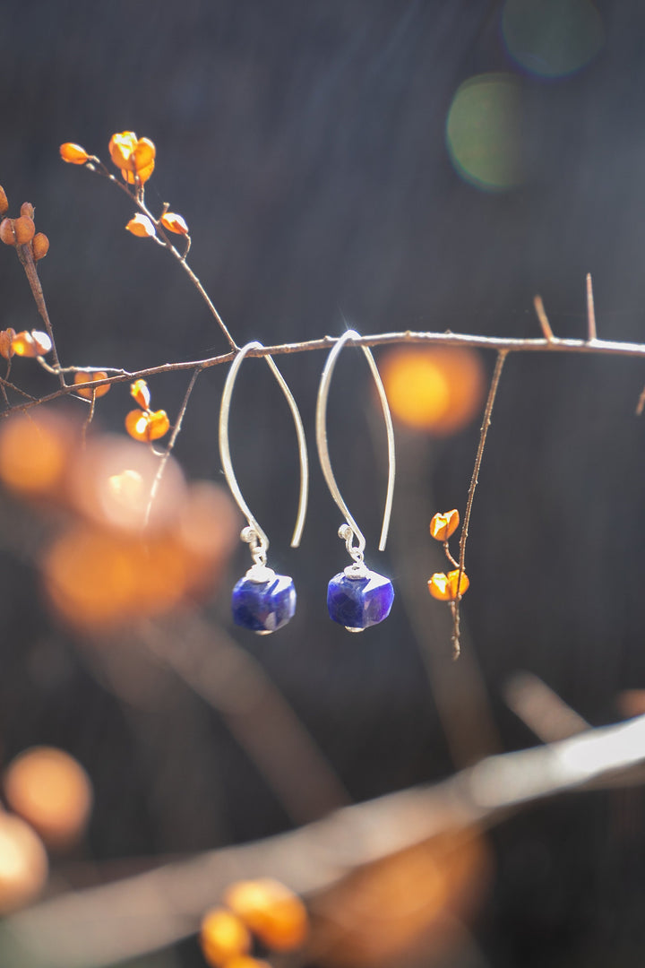 Sodalite Earrings with Thai Hill Tribe Silver Beads and Long Hooks