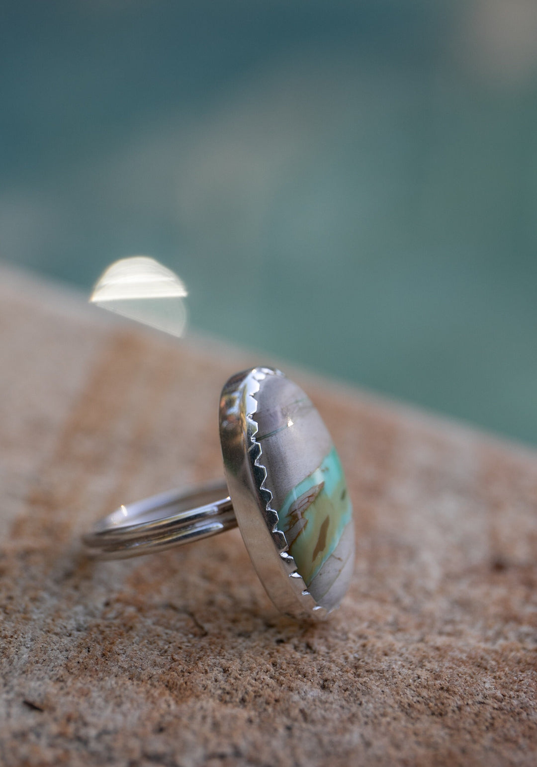 Oval Variscite Ring set in Sterling Silver Setting - Size 8.5 US