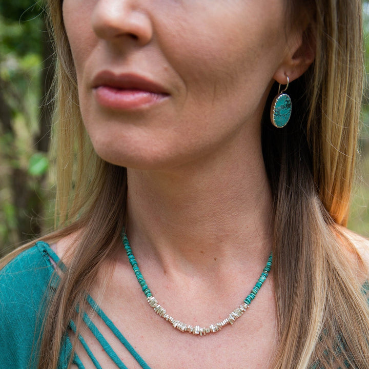 Natural Turquoise Necklace with Thai Hill Tribe and Sterling Silver Beads