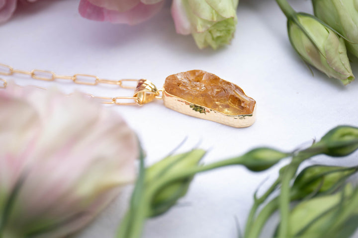 Raw Natural Citrine Pendant in 14k Gold Plated Sterling Silver