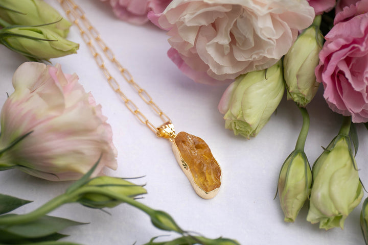 Raw Natural Citrine Pendant in 14k Gold Plated Sterling Silver