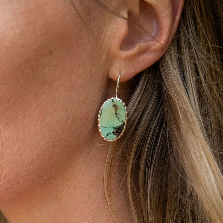 Genuine Turquoise Earrings set in Brushed Sterling Silver