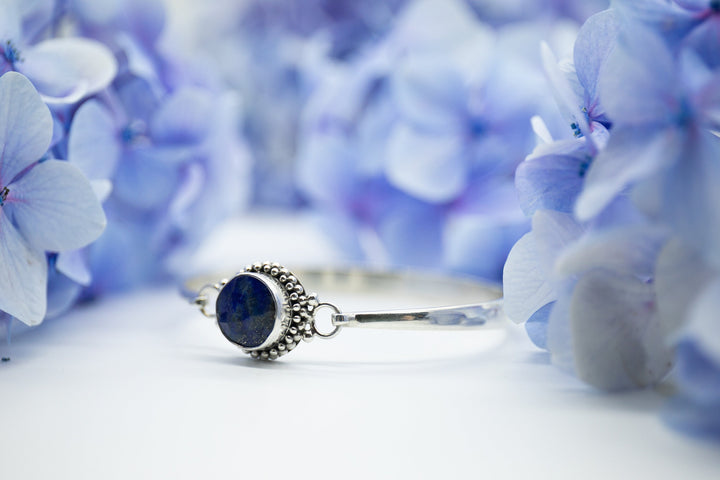 High Quality Lapis Lazuli Bangle in Sterling Silver with Front Clasp