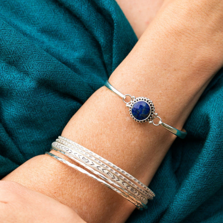 High Quality Lapis Lazuli Bangle in Sterling Silver with Front Clasp