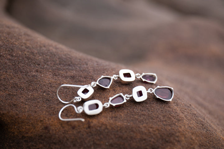 Drop Garnet Earrings set in Sterling Silver