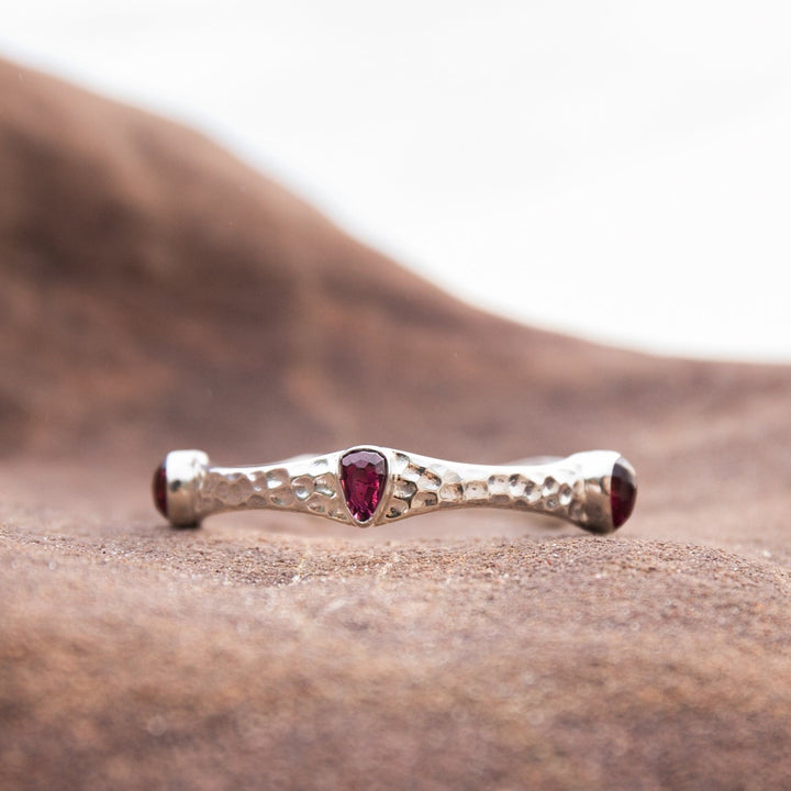 Rose Cut Faceted Garnet Bangle with Beaten 92.5% Sterling Silver