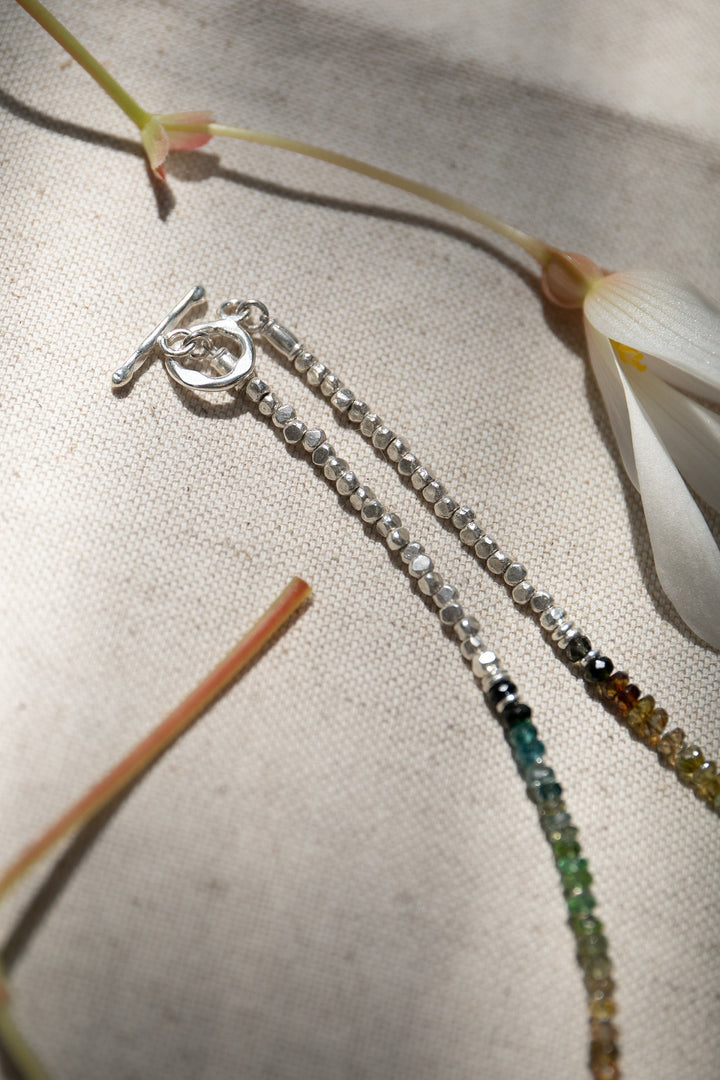 High Quality Graduated Watermelon Tourmaline + Thai Hill Tribe Silver Beaded Necklace