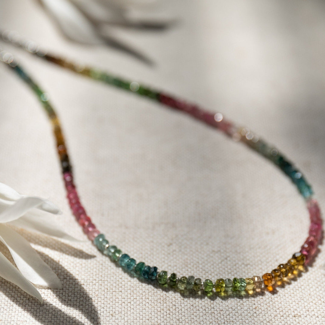 High Quality Graduated Watermelon Tourmaline + Thai Hill Tribe Silver Beaded Necklace
