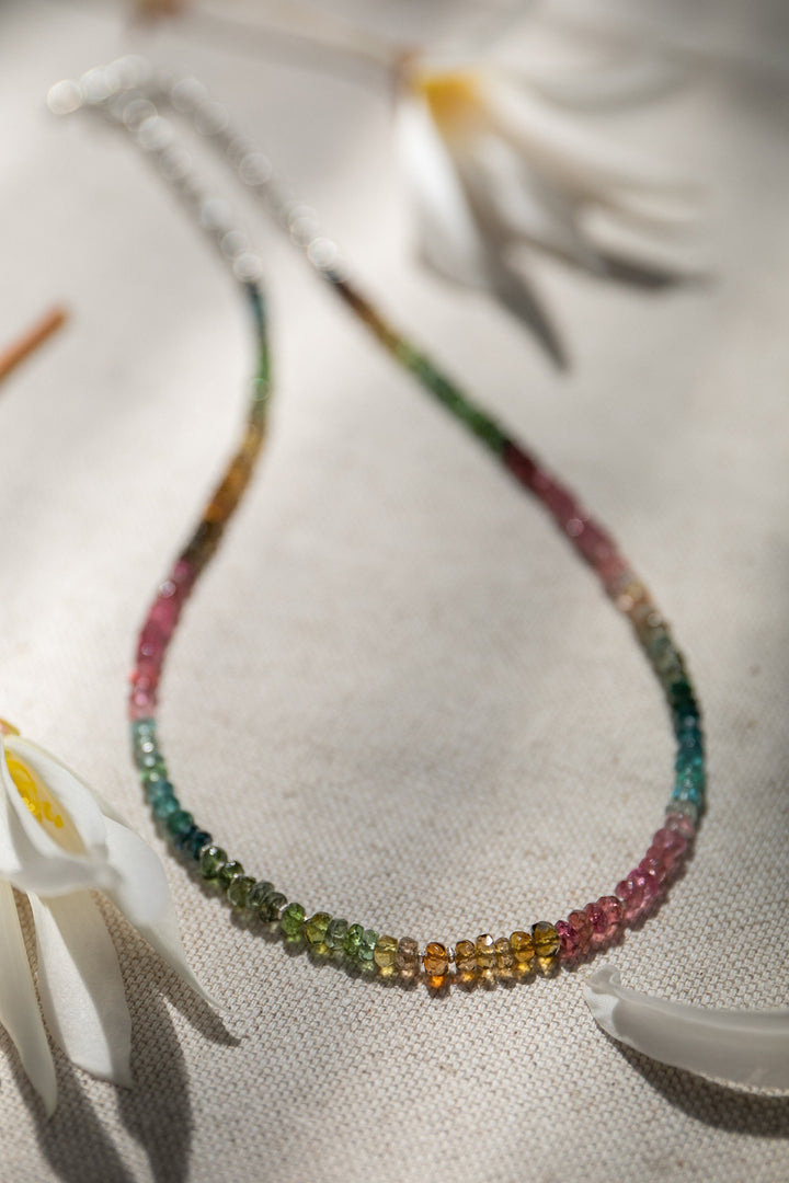 High Quality Graduated Watermelon Tourmaline + Thai Hill Tribe Silver Beaded Necklace