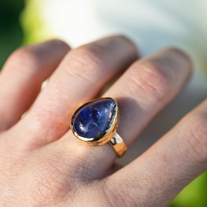 Teardrop Tanzanite Ring in Gold Plated Sterling Silver - Size 7 US