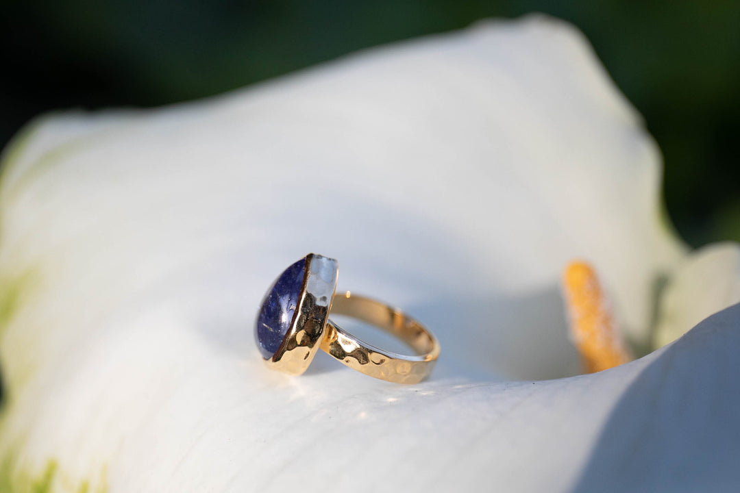 Teardrop Tanzanite Ring in Gold Plated Sterling Silver - Size 7 US