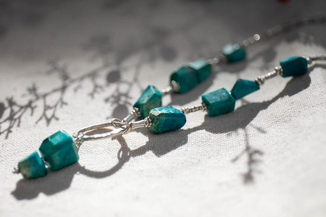 Chrysocolla Beaded Necklace with Thai Hill Tribe Silver
