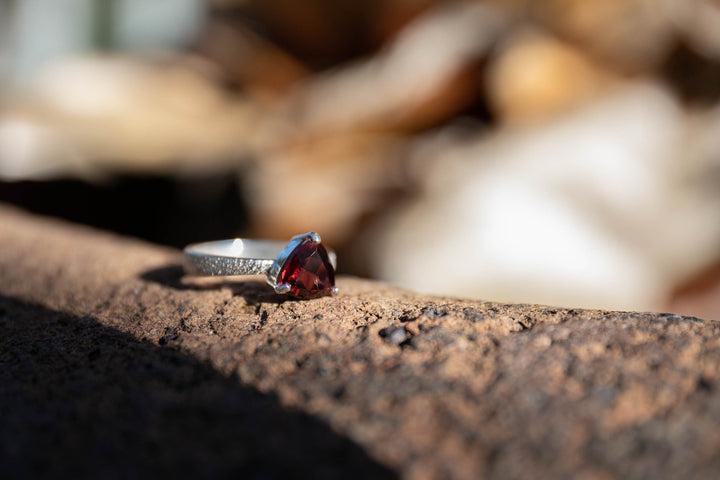 Rose Cut Garnet Ring Claw set in Sterling Silver Band - Size 7 US