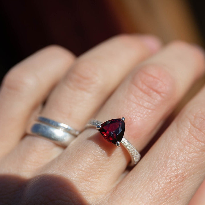 Rose Cut Garnet Ring Claw set in Sterling Silver Band - Size 7 US
