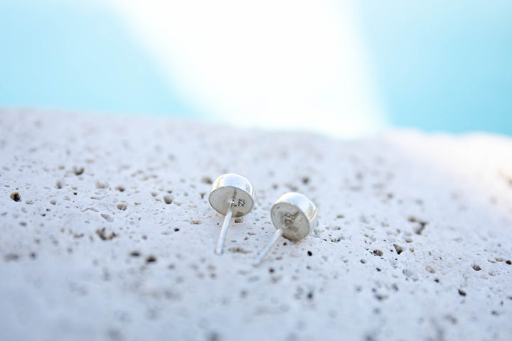 Round Larimar Stud Earrings set in Beaten 92.5% Sterling Silver