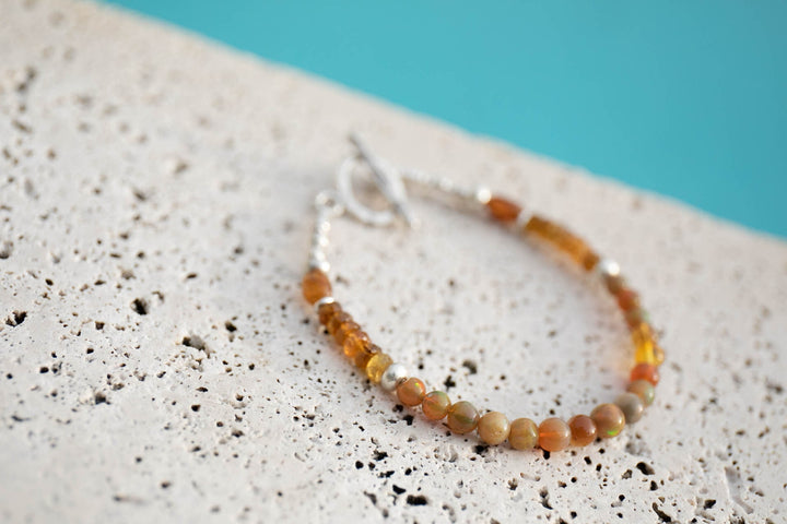 Ethiopian Opal and Orange Tourmaline Bracelet with Thai Hill Tribe Silver