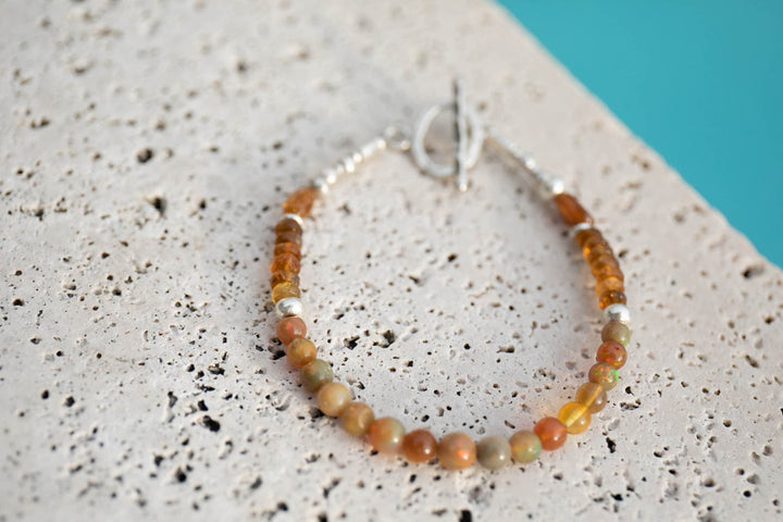 Ethiopian Opal and Orange Tourmaline Bracelet with Thai Hill Tribe Silver