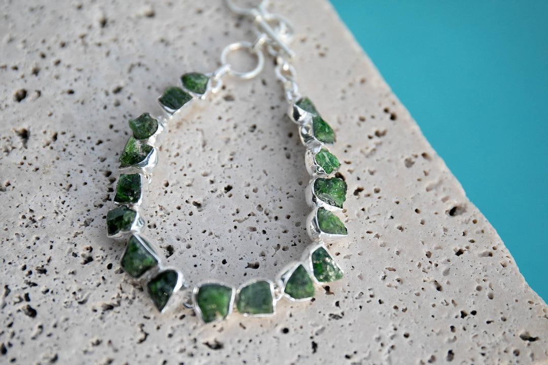 Raw Diopside Bracelet set in Sterling Silver