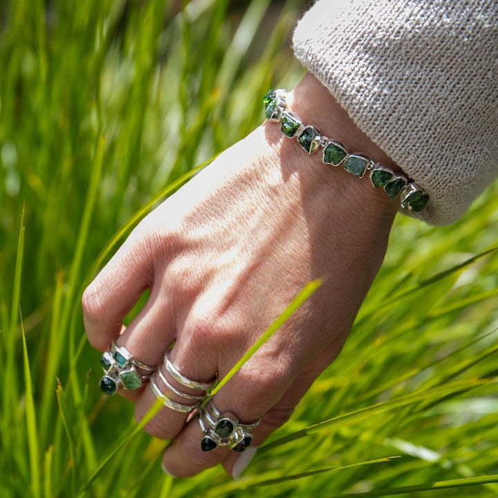 Raw Diopside Bracelet set in Sterling Silver