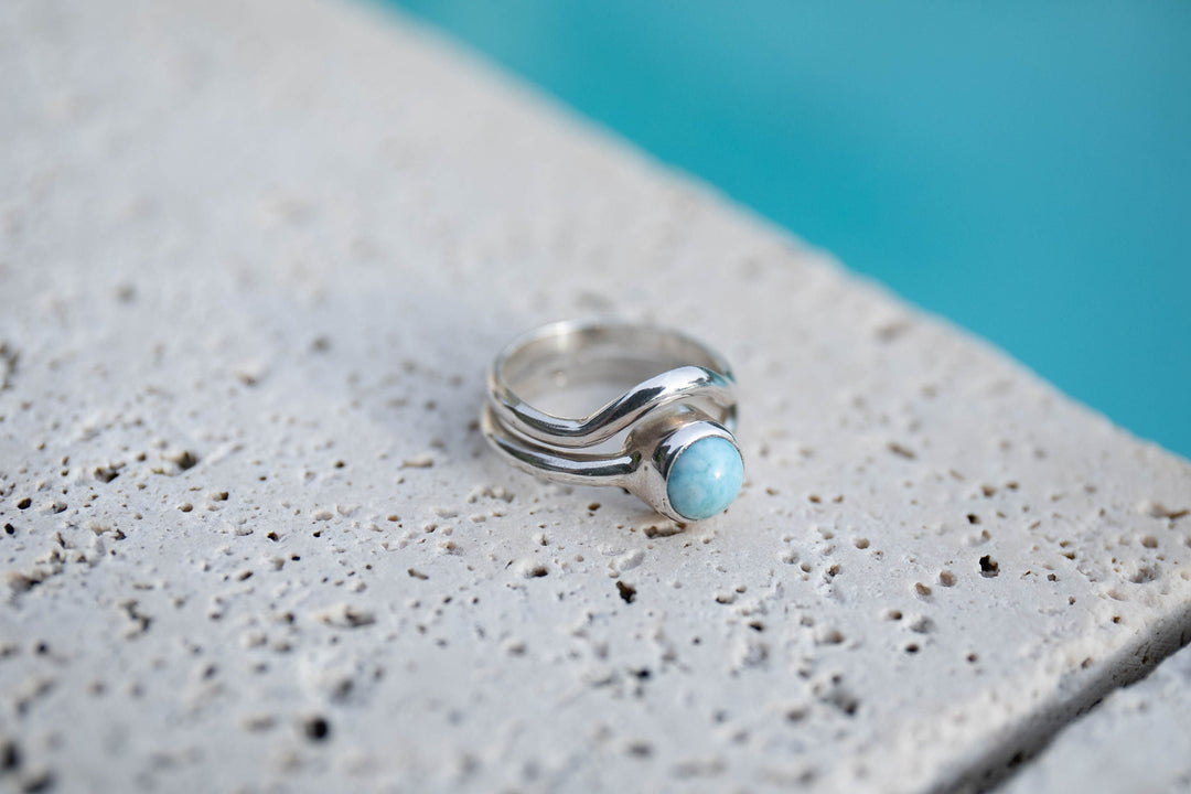 Double Band Larimar Ring in Sterling Silver - Size 7 US