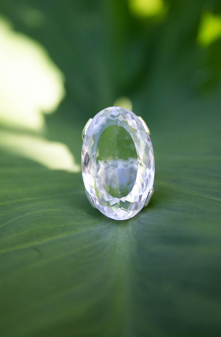 Faceted Clear Crystal Quartz Ring set in Sterling Silver - Size 9 US