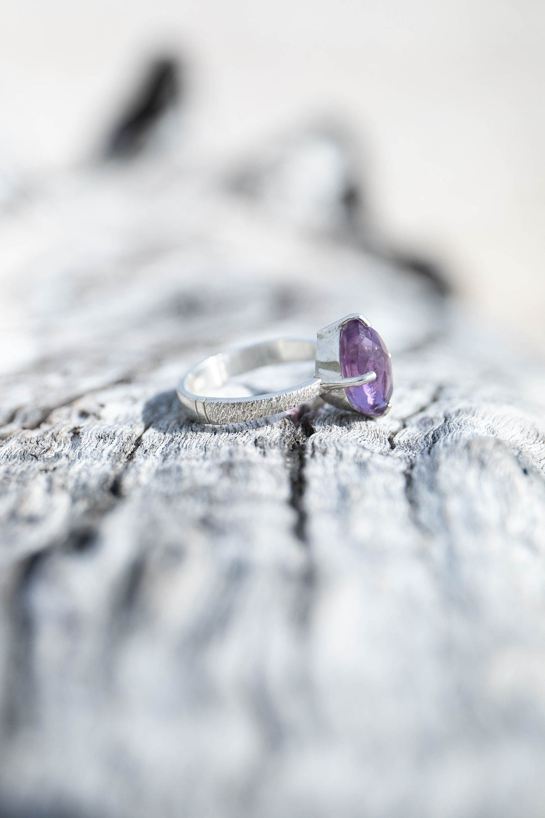 Faceted Teardrop Amethyst Ring in Claw Setting - Size 7.5 US