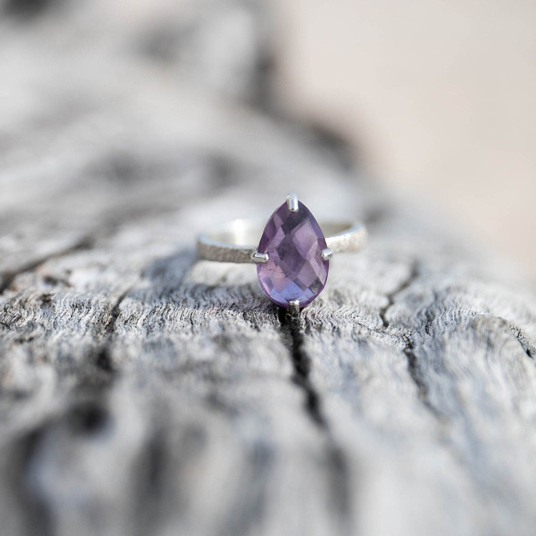Faceted Teardrop Amethyst Ring in Claw Setting - Size 7.5 US