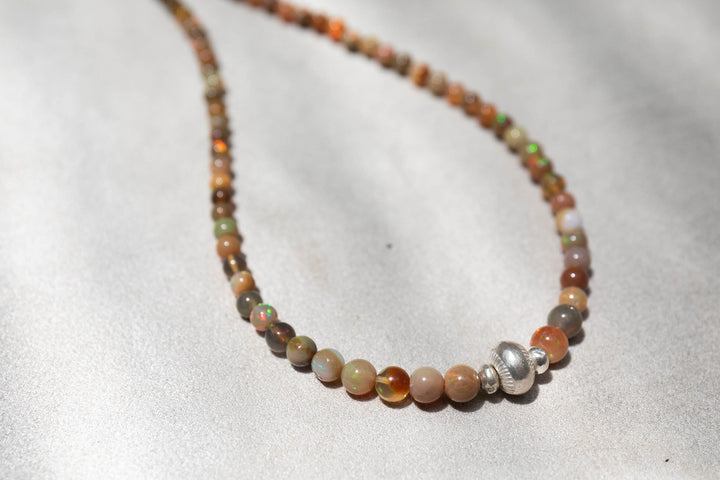 Ethiopian Opal Beaded Necklace with Thai Hill Tribe Silver