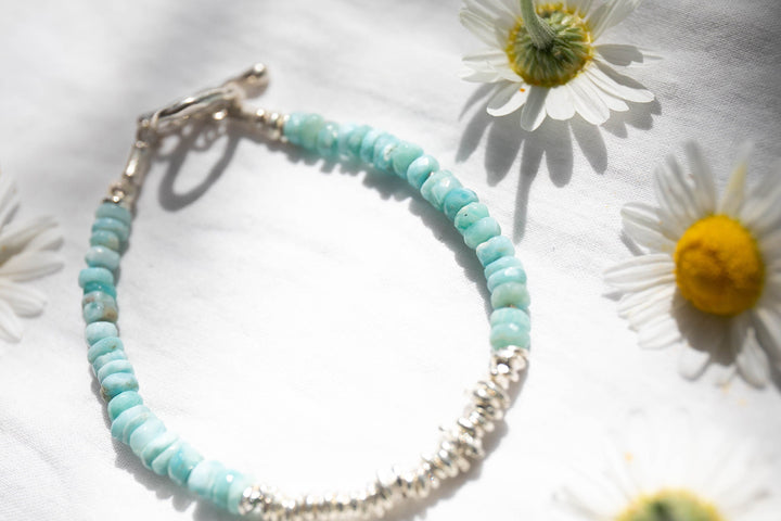 Larimar Stack Bracelet with Thai Hill Tribe Silver