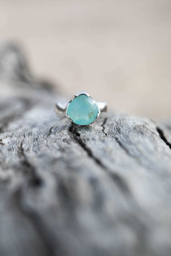 Soft Blue Peruvian Opal Ring set in Sterling Silver Setting - Size 7.5 US