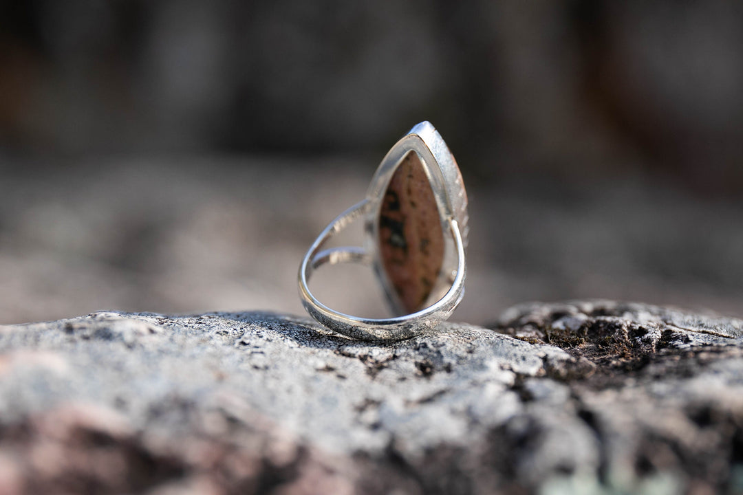 Pink Ocean Jasper Ellipse Ring in Sterling Silver Setting - Size 9 US