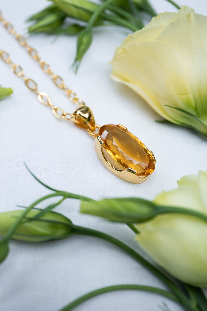 Natural Faceted Citrine in Unique 14k Gold Plated Silver Setting