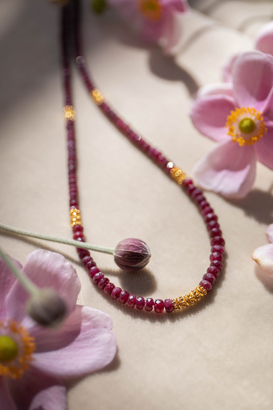 Handmade Ruby and Gold Vermeil Beaded Necklace - Gold Ruby Necklace