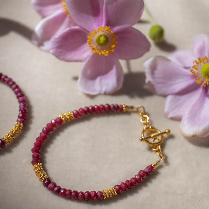 Gold and Ruby Beaded Bracelet