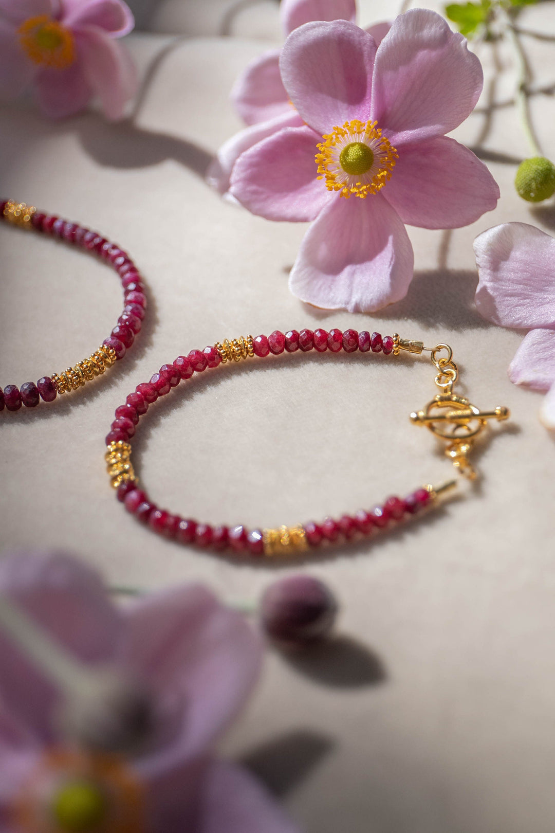 Gold and Ruby Beaded Bracelet