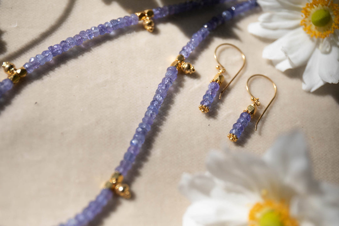Handmade Tanzanite Earrings with Gold Vermeil Sterling Silver Beads and Hooks