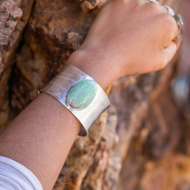 Variscite Cuff Bangle in Solid Brushed Sterling Silver