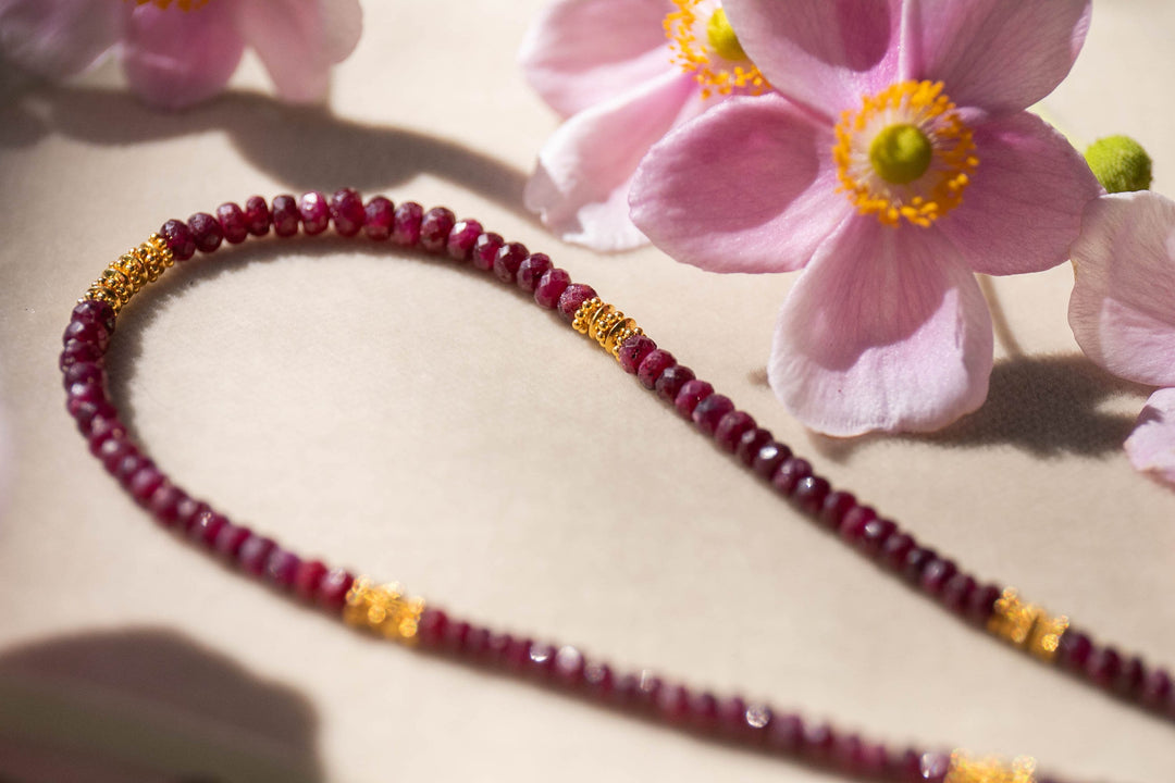 Handmade Ruby and Gold Vermeil Beaded Necklace - Gold Ruby Necklace