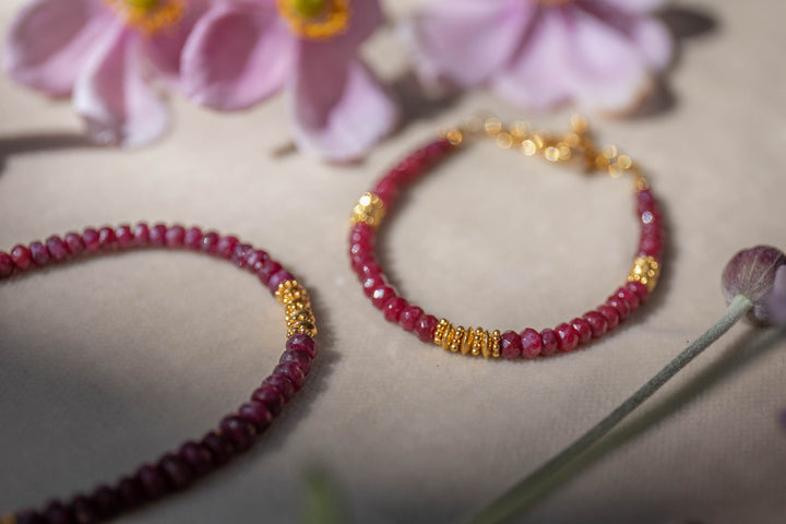 Gold and Ruby Beaded Bracelet