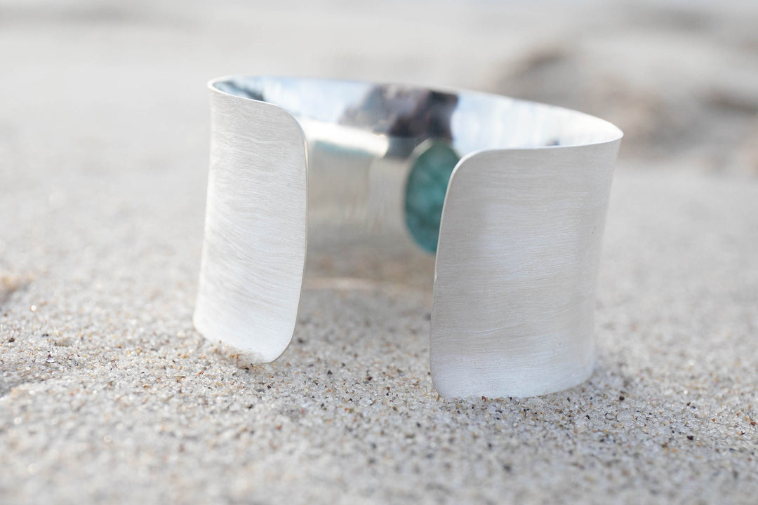 Turquoise Cuff Bangle in Solid Brushed Sterling Silver