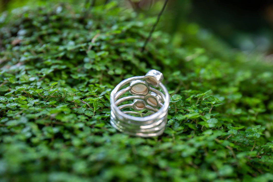 Multi Fresh Water Pearl Ring set in Beaten Sterling Silver - Size 7 US